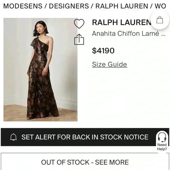 Ralph Lauren Collection Chiffon Evening Gown Floral One Shoulder Ruffle Dress 10 - Picture 2 of 13